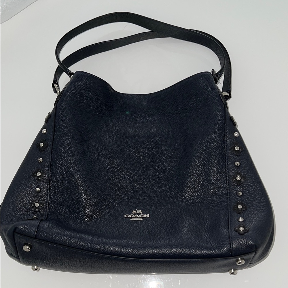 Coach Dark Blue Hobo Bag with Metallic Accents